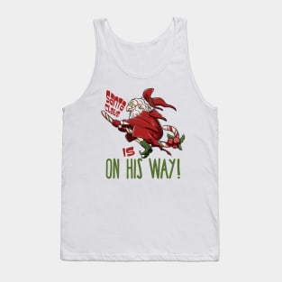 Santa Claus Witch Flying on Candy Cane Tank Top